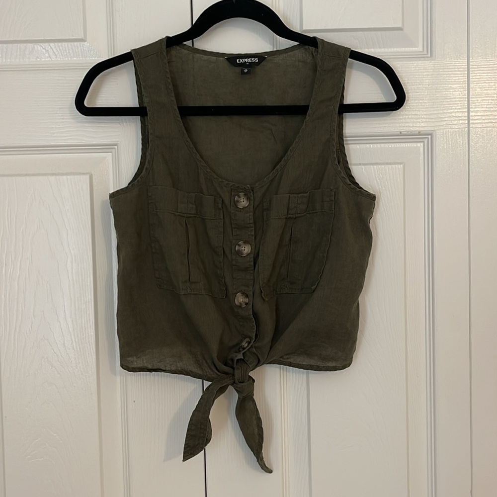Express Tie-front Tank - Forest Green